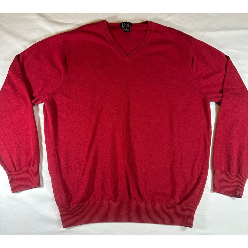 Jos A BANK Men's Signature XL V Neck Sweater 100% Pima Cotton Red Prep Academia